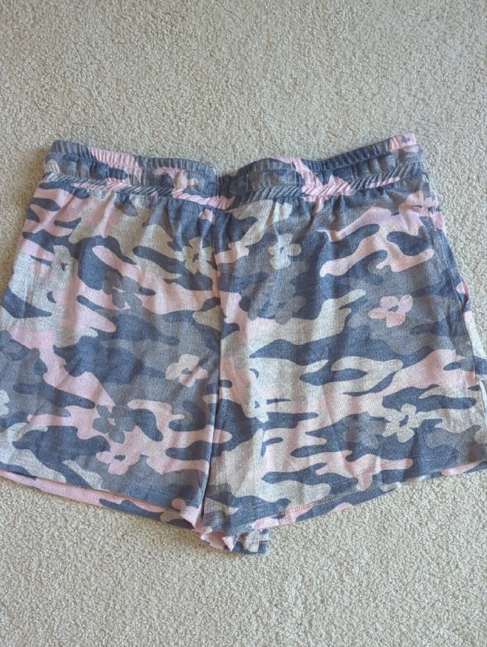Pink And Grey Camo Three-Piece Women’s Pajama Set with Tank, Shorts & Hoodie